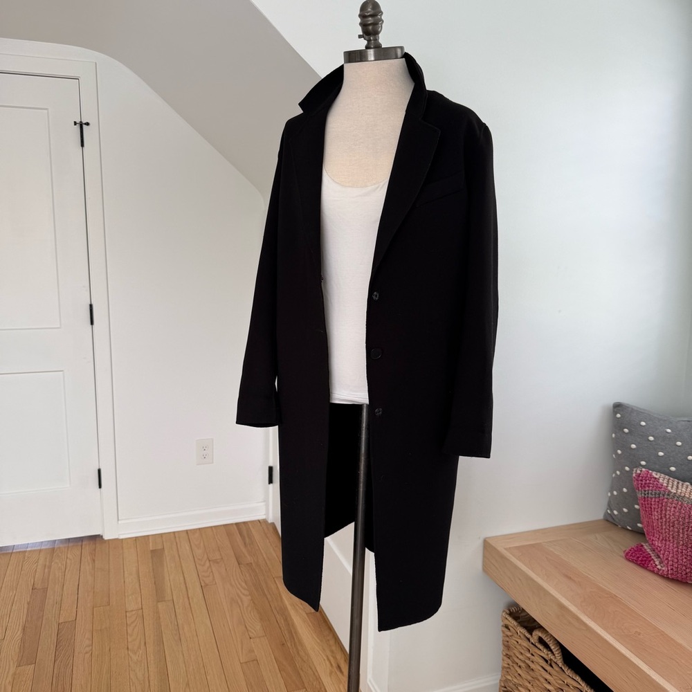 Sandro Paris Long Black Coat Single Breasted 1-Button Size 8 Medium / Large - Picture 2 of 14